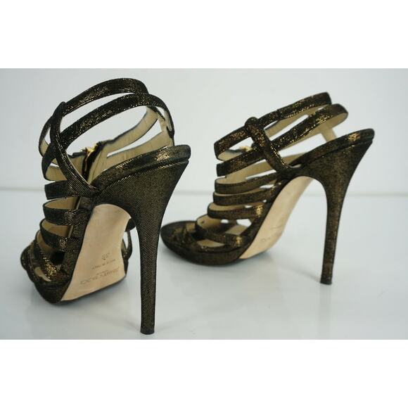 Jimmy Choo Glenys Bronze Metallic Suede Strappy Sandals Size 39 Zip $1050 heels - Picture 4 of 10